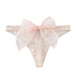Women's Panties Fashionable Ultra-thin Breathable Solid Color Satin Bow Ribbon Thong Sexy Transparent Thin Underwear