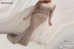 Sexy Mermaid Sequined Fabric Evening Dresses Kaftan Turkish Dubai Long Sleeeves Prom Dresses Robe De Soiree5939399