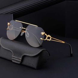 Leopard Mirror Leg Sunglasses Mens Trend Frameless Trimmed Mens Sunglasses