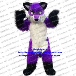 Mascot Costumes Purple White Long Fur Furry Wolf Fox Husky Dog Fursuit ALASKAN Mascot Costume Adult Cartoon Character Brand Name Promotion Zx537