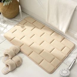 Bath Mats 3D Floor Tile Pattern Embossed Non-slip Door Mat Bathroom Pad Entry Bedroom Absorbent Foot Carpet