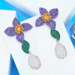 Dangle Earrings Jimbora Luxury Shiny Flower For Women Wedding Cubic Zirconia CZ DUBAI Bridal Earring Jewelry Accessories 2024