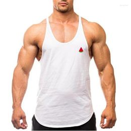 Men's Tank Tops Summer Sports Bodybuilding Fitness Round Neck Loose Printed Cotton Running Training Workout Top
