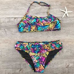 Swim wear Girls swim two multi-piece print bikini suits with flower girls bikini set swimsuit kids swimsuit for kids swimsuit girl swimsuits aquatic sports 240311