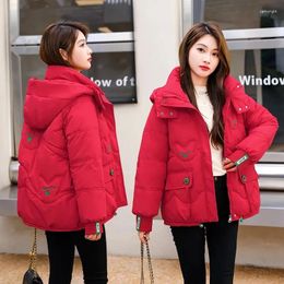 Women's Trench Coats 2024 Winter Short College Style Thickened Warm Hooded Cotton Coat Women Embroidery Loose Versatile Cotton-padded Jacket