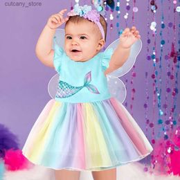 Girl's Dresses Mermaid tail Tutu Dress Birthday Outfit Dresses Toddler Birthday Dress Mermaid inspired Girl Costume princess rainbow dress L240313