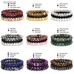 Beaded 8mm Natural Stone Bracelet Set 3Pcs/set Rhodonite Rose Pink Quartzs Moonstone Amethysts Hematite Bracelets For Women Men JewelryL24213