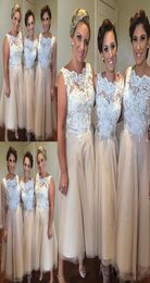 White And Champagne Short Bridesmaid Dresses For Wedding Plus Size Lace Top Sleeveless Maid Of Honour Gowns Tulle Tea Length Brides4409224