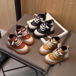 Boots Autumn Kids Chunky Patchwork Zipper Handsome Children Short Boot Pu Leather Three Colors 21-30 Toddler Boys Girls Shoe