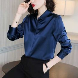 Women's Blouses Shirts Women High Quality Satin Elegant Formal Shirt Fashion Business Casual Office Lady Basic All Match Blouse Solid Long Sle TopsL24312