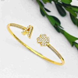 Beaded 2024 Lucky Four Leaf Clover Open Cuff Bangle Custom Initial Letter Gold Plated Charm Bangle Bracelet For Women Jewelry GiftsL24213