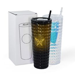 24oz Studded Tumblers Pineapple Shape of PS Cup With Flat Lid Insulated Drinkware Juice Cup LG40