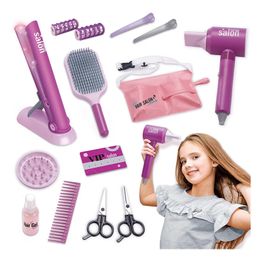 Hair Salon Toys for Girls Beauty Pretend Play Styling Set with Blow Dryer Makeup For Kids Gift 240301