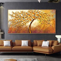 Vintage Home Decor Golden Rich Tree Poster Oil Painting Printed On Canvas Wall Art Pictures For Living Room Decoration Entrance2288
