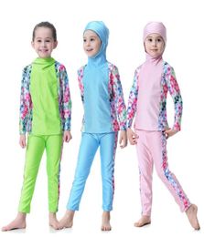 Muslim Girl Kid Arabian Islamic Burkinis Modest Full Cover Long Sleeve Swimming Swimsuit Child Swimsuit Sport Print3963112