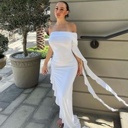 Womens Summer Fashion Dress Personalised Off Shoulder Pleated Solid Colour Slim Wholesale