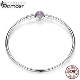 Bangle BAMOER 925 Sterling Silver Snake Chain Bangle Bracelet Pave Setting CZ for Women Pendant Charm Bead DIY Luxury Jewelry PAS904 ldd240312