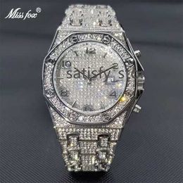 Hip Hop Luxury Custom Bling Fully Ice out Mens Watch Iced VVS Diamond Silver