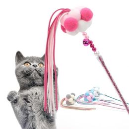 Cat Toys Fringed Bells Funny Stick High-quality Polyester Wool Ball Fabric PVC Tube2951
