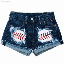 Women's Shorts Baseball Patchwork Casual Frayed Denim Shorts Pocket Hot Jean Short Pants Mujer Spring Summer Loose Cortos ldd240312