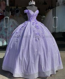 Princess Lilac Quinceanera Dresses 2022 Off Shoulder Appliques Lace Sweet 15 Party Sparkly Birthday Gowns Custom Made8960023