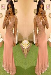 Amazing High Quality arabic mermaid evening dresses long sleeves lace appliques elegant prom Party Gowns2850805