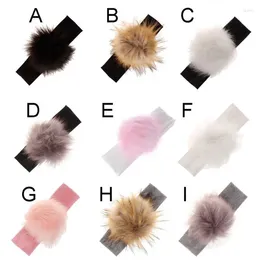 Hair Accessories Raccoon Faux Fur Pompoms Baby Headband Cotton Children Girls Elastic Bands D7WF