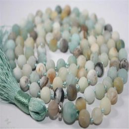 Pendants 6mm Matte Amazonite Stone 108 Beads Handmade Tassel Necklace Spirituality Reiki Lucky Bless