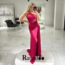 Party Dresses Ranadoo One-Shoulder Satin Graduation Vintage Rhinestones Formal Gowns For Women High Slit Trumpet Sleeveless