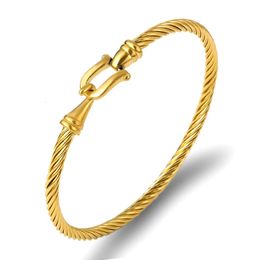 Trendy Charm Cuff Tie Knot Bracelets U Bangles for Women Gold Colour 316L Stainless Steel Wire Thin Simple Jewellery 240307