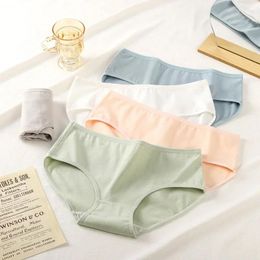 Women's Panties Pure Cotton Combed Bottom Solid Color Simple Mid-waist Comfortable Girly Triangle Underwear