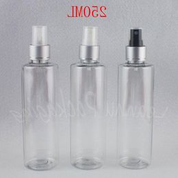 250ML Transparent Plastic Bottle With Silver Spray Pump , 250CC Toner / Water Sub-bottling , Empty Cosmetic Container Cmpbg