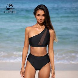 Swim wear Cups Black Mesh Bikini High Waist Swimsuit for Women Sexy Tank Top Two Piece Beachwear 2024 Swimsuit aquatic sports 240311