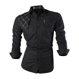 Jeansian Mens Casual Dress Shirts Fashion Desinger Stylish Long Sleeve K371 Black2 240307