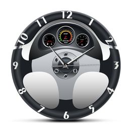 Sport Car Steering Wheel and Dashboard Printed Wall Clock Automobile Artwork Home Decor Automotive Drive Auto Style Wall Watch LJ2292t