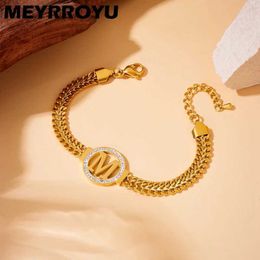 Bangle MEYRROYU 316L Stainless Steel Gold Colour Bracelet Zircon inlay Letter M Fashion Hip Hop Bangle 2024 New Trend Jewellery Gifts ldd240312