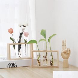 Vases Home Creative Test Tubes Glass Planter Terrarium Flower Vase With Wooden Holder Propagation Hydroponic Plant Table Ornaments28 Dhdjj