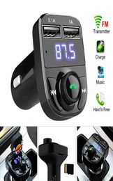 X8 FM Dual USB Car Chargers Transmitter Aux Modulator Kit Bluetooth Handsfree o Receiver MP3 Player with 3.1A Quick Charge with Box5519425
