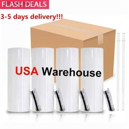 Mugs USA CA Warehouse Wholesale Bulk 20oz 20 oz Straight Skinny Stainless Steel Insulated Blank Sublimation Tumblers Cups with Straw 905 L240312