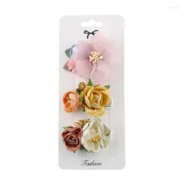 Hair Accessories 3Pcs Kids Baby Girls Floral Clips Set Artificial Flower Fully Lined Clip Princess Bow