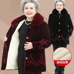 Women's Trench Coats Winter Jacket Women Faux Fur Collar Thicke Cotton Padded Warm Coat Mid-length Parkas Middle Aged Female Outwear Velvet