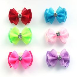 Dog Apparel 100pcs Handmade Pet Hair Bows Rhinestone Variety Lace Ribbon Bow Dogs Grooming Accessories Supplies300J