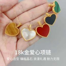 18k Gold Love Pendant Au750 Yellow collarbone Chain Colourful Gold Inlaid Red Agate Jade Marrow Fritillaria Gift