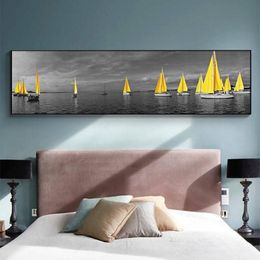 Paintings Sea Yellow Boat Bridge Tower Posters And Prints Landscape Pictures For Home Canvas Painting Wall Art Living Room Decorat2923