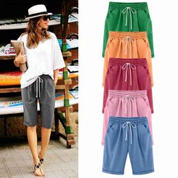 Women's Shorts Summer Large Size Shorts Candy Color Lace-up Elastic Waist Comfortable Short Shorts With Pockets Pants S-4XL ldd240312