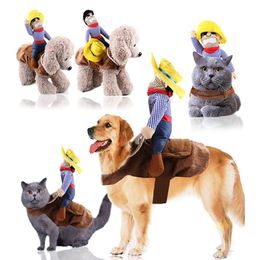 Designer-Dog-Clothes Pet-Suit-Cowboy Rider Style Jacket Puppy Christmas Dressup Costume With Hat Halloween Cosplay Coat For Dog 202910