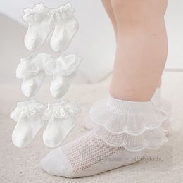2024 Summer Baby double lace falbala short socks infant kids hollow knitted sock toddler girls cotton breathable cox Z7112