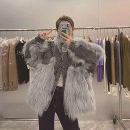 Young Denim Celebrity Internet Style Overcomes Women's 2024 Winter New Western-Style Fox Real Fur Coat Short 6966 Western-