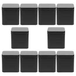 Storage Bottles 10 Pcs Tinplate Small Square Portable Metal Can Set 10pcs (black) Container Jar Candy Iron Holder