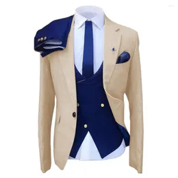 Men's Suits Men 3 Pieces Notch Lapel Jacket Dark Blue Vest Pant Wedding Groom Prom Terno Masculino Slim Fit Tailored Costume Homme